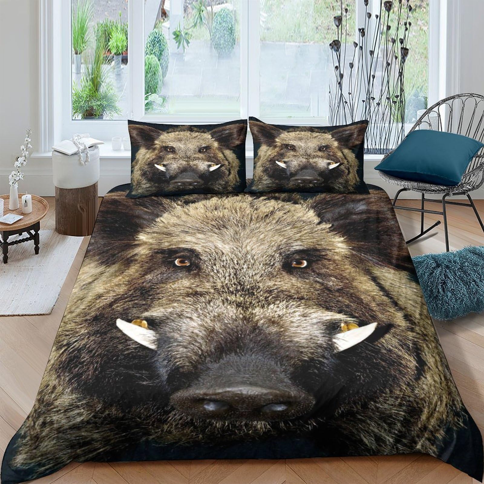 Ctjqhvkz Style-5 3D Printed Wild Boar Fitted Sheet Microfiber Soft Animal Face Bed Cover For Bedroom Dorm Mattress Protection Decor Single（135X200cm）