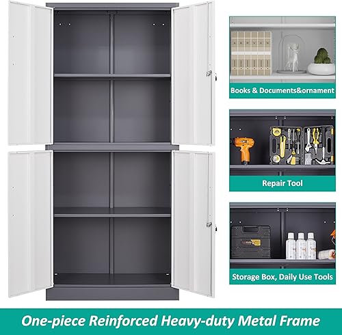Miniatura 4 de SISESOL Gabinete de almacenamiento con puertas y estantes, gabinete de almacenamiento de metal de 71 pulgadas con puerta de bloqueo ajustable,