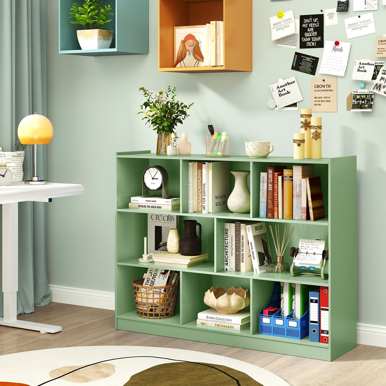 COSTWAY Libreria Scaffale da Terra con 8 Cubi, Libreria Multifunzione in Legno con Anti-ribaltamento, Salvaspazio per Cameretta, Soggiorno e Studio, Portata 220 kg, 122 x 32 x 93 cm (Verde)