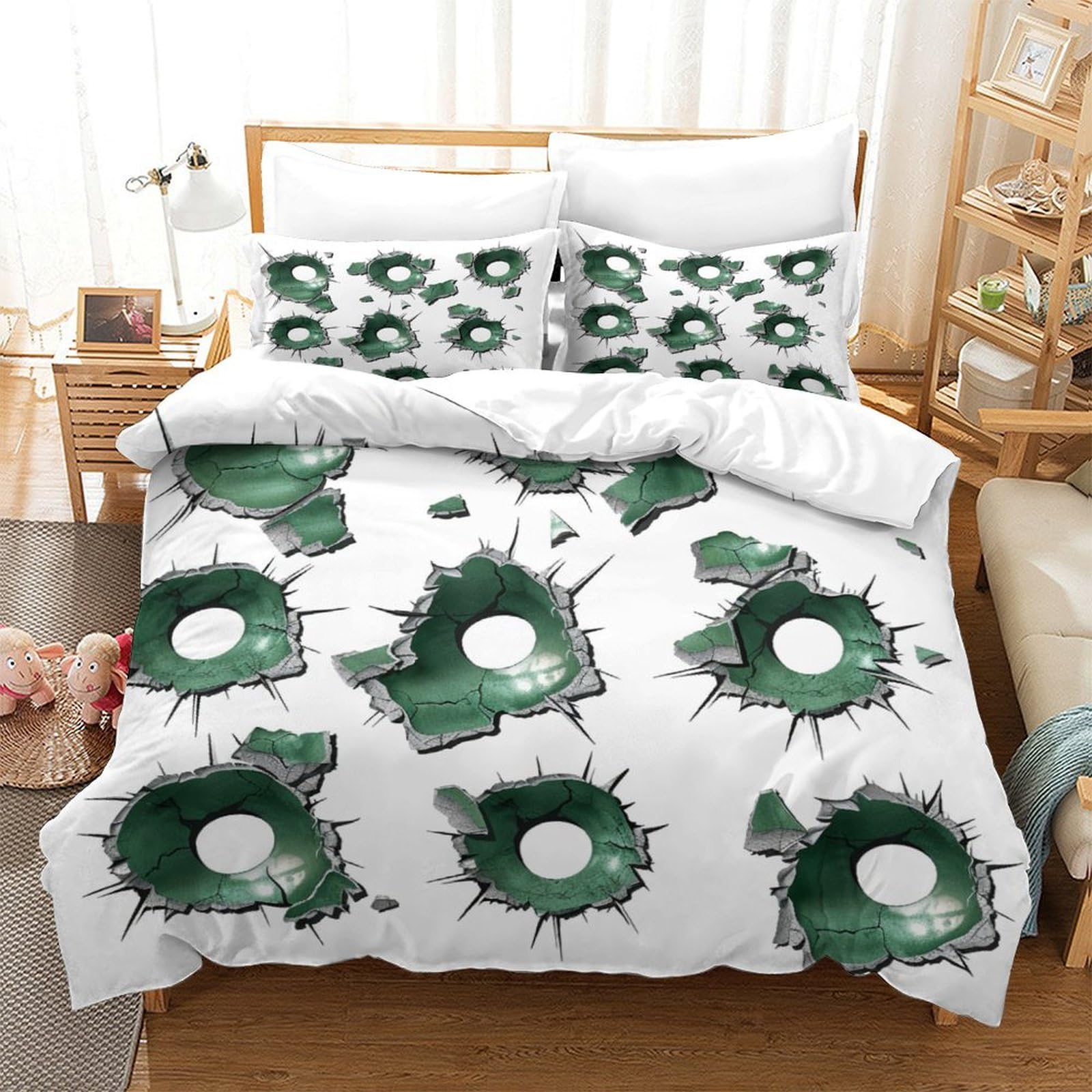 P1s9u7w5y Bullet Hole 3D Printed Pattern Microfiber 3Pcs Duvet Cover Set Artistic Bedding Set Double（200X200cm）