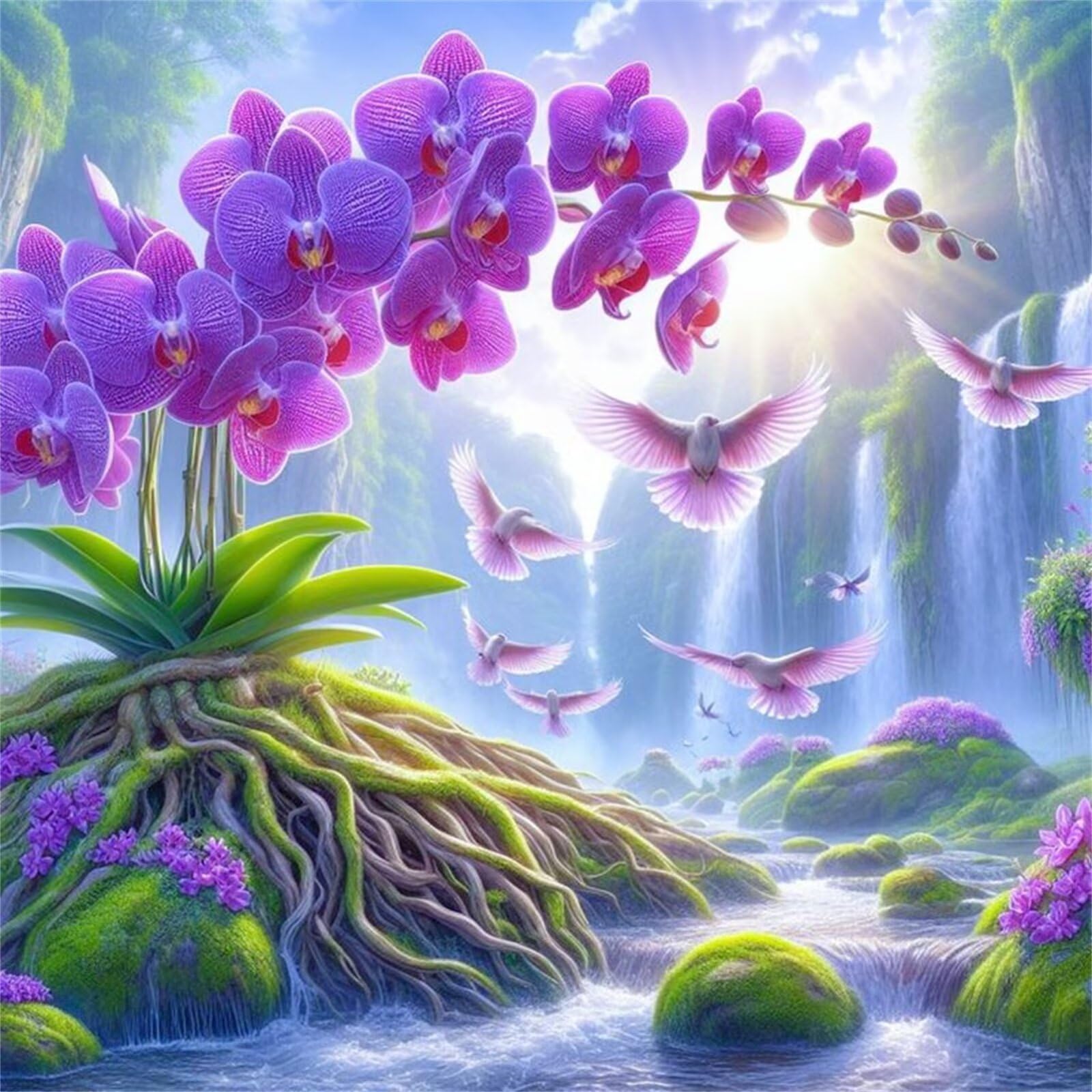 Zestaw do malowania diamentami 5D, dla dorosłych, orchidee, ptaki, rzeka, obraz "zrób to sam", dla dorosłych, kryształ stras, haft krzyżykowy, malowanie, prezent, dekoracja, wiertło okrągłe, 85 x 85