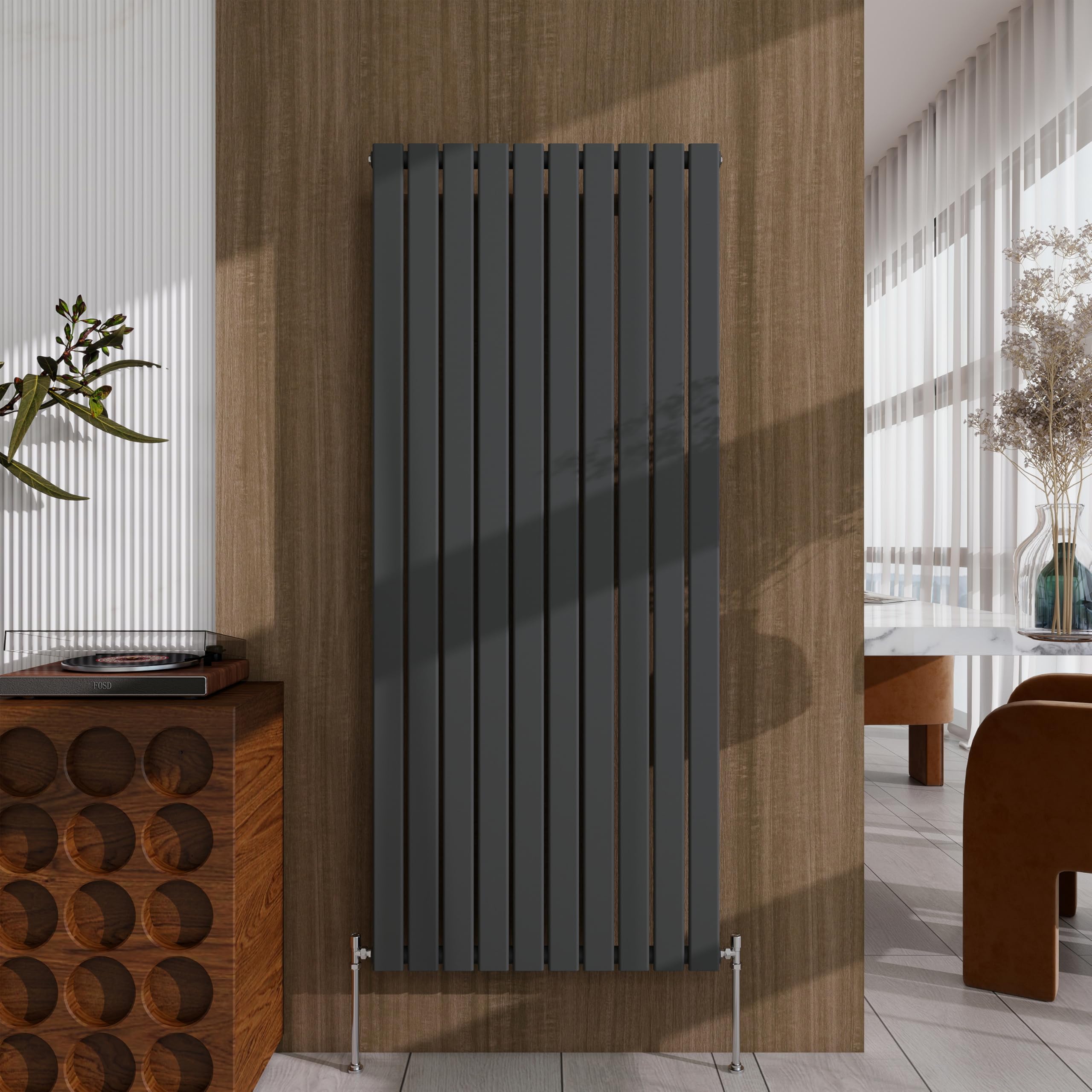 Anthracite Vertical Designer Radiator – 1600×680mm Single Panel Flat – Modern Central Heating Bathroom Radiator