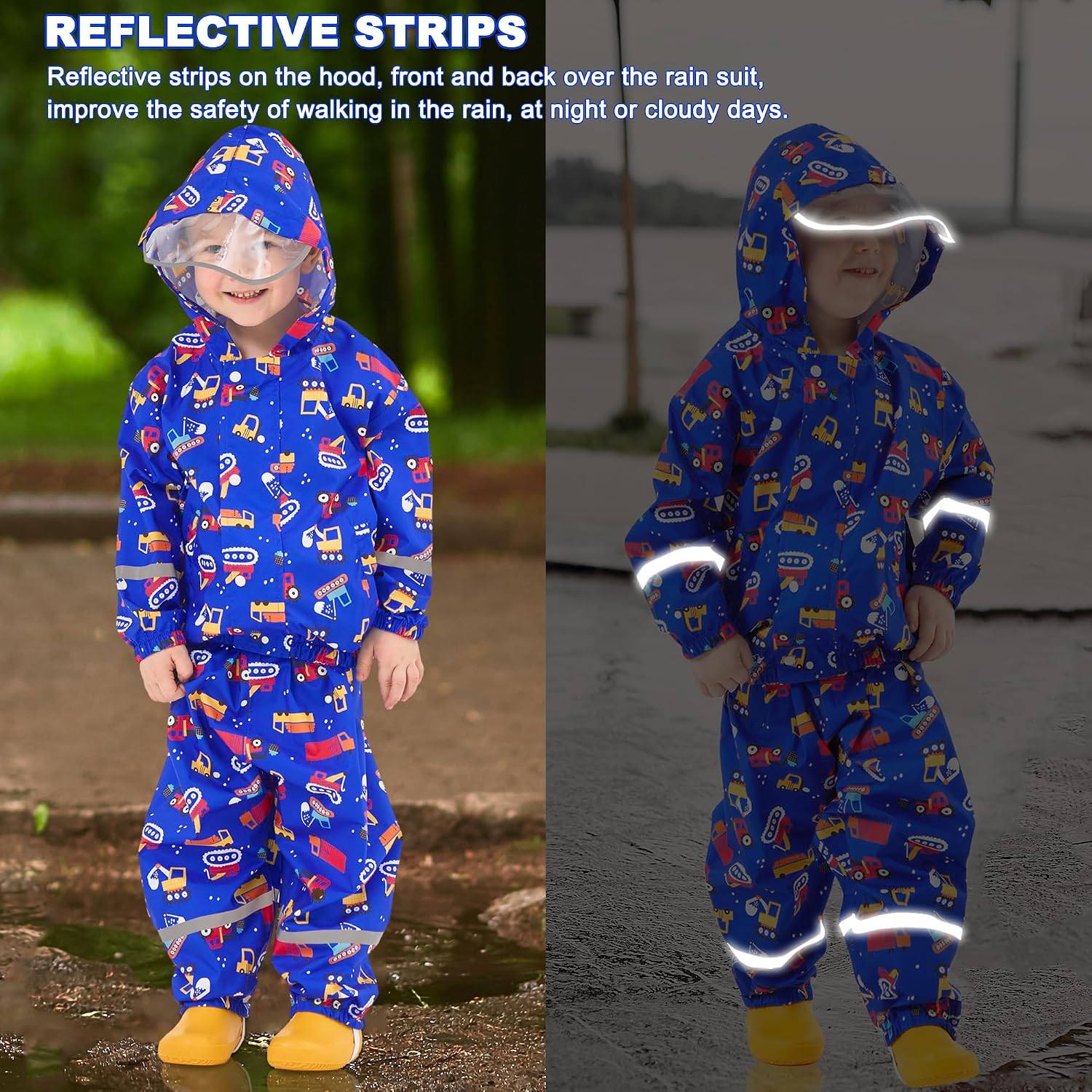 Kids Rainsuit Cartoon Raincoat Set, Toddlers Waterproof Raincoat with Pants Child Rainset Rainwear