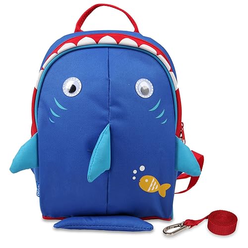 Yodo, Bolsa para almuerzo aislada y mochila preescolar infantil, con correa de arnés de seguridad para niños o niñas, Tiburón, azul marino