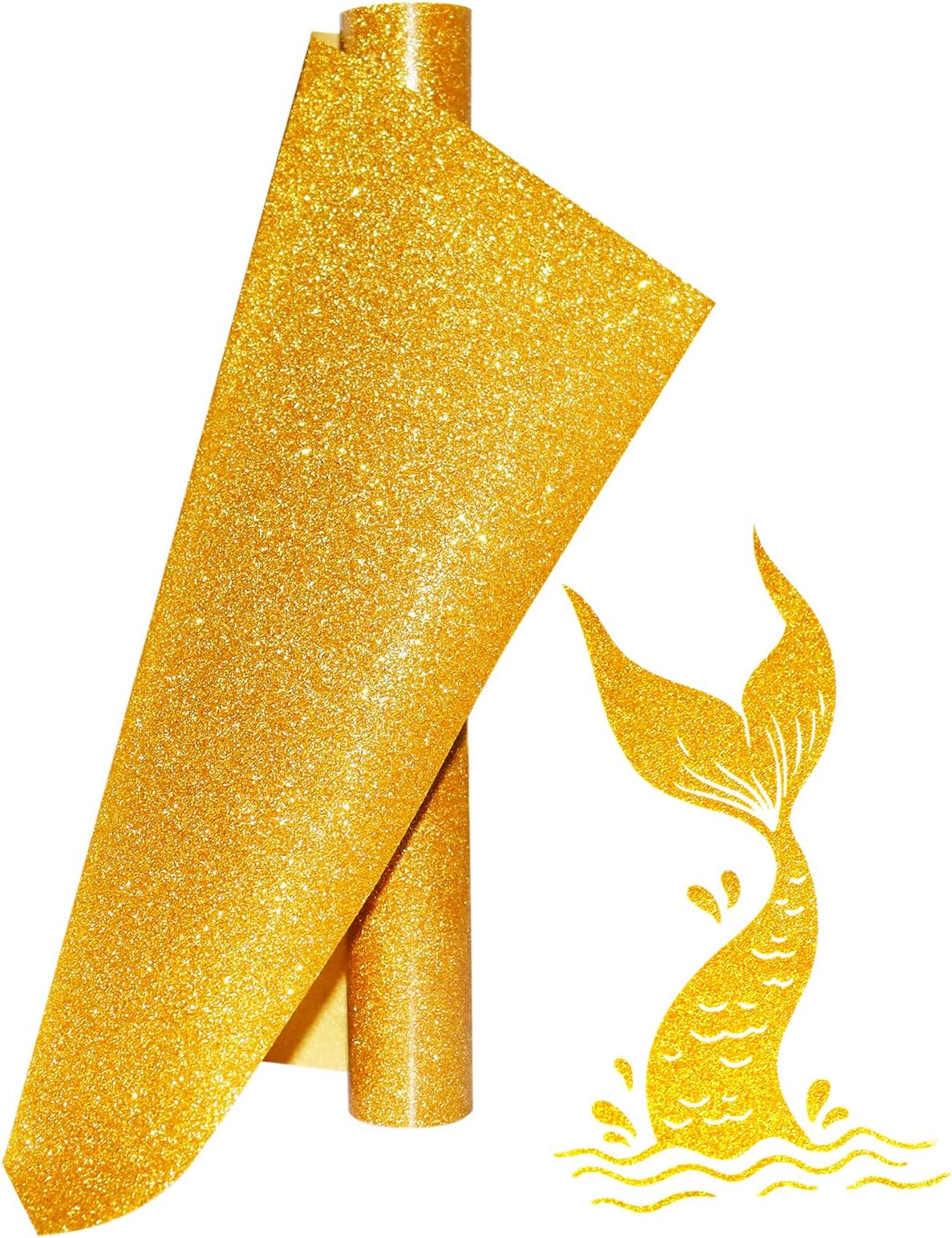 Gold Glitter Heat Transfer Vinyl Rolls Gold Iron HTV Vinyl 12inch x 5feet Iron on Vinyl for T-Shirts DIY Design, Silhouette Cameo & Heat Press Machine Glitter HTV
