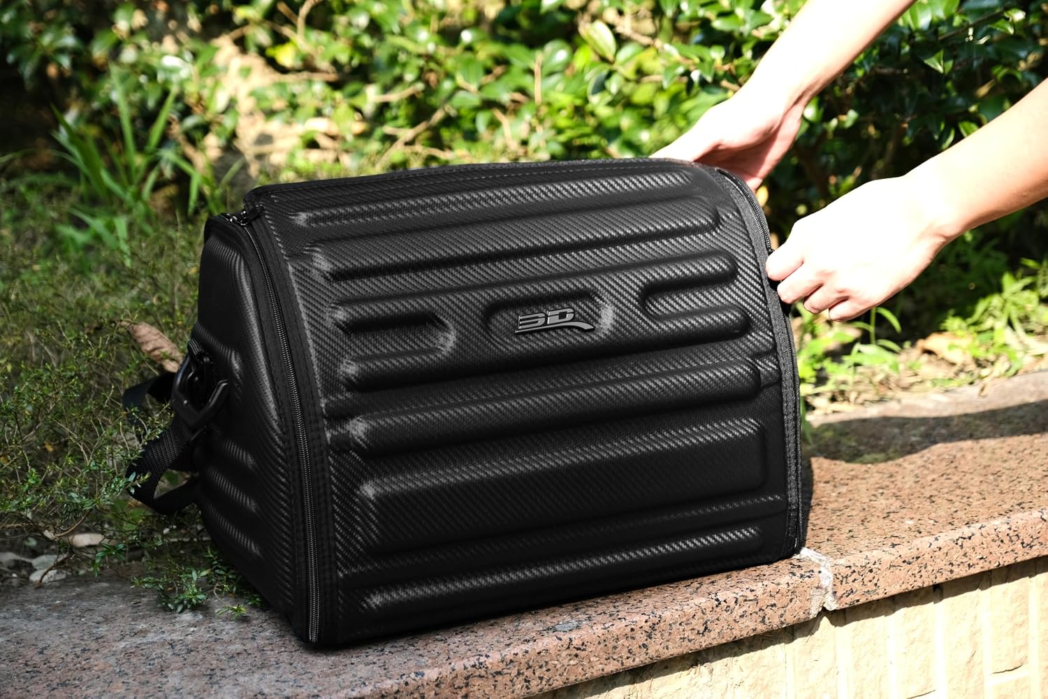 3D MAXpider Custom Fit Car Trunk Organizer (Black) - Handy Trunk Carbon Fiber (M) 18"x12"x12"