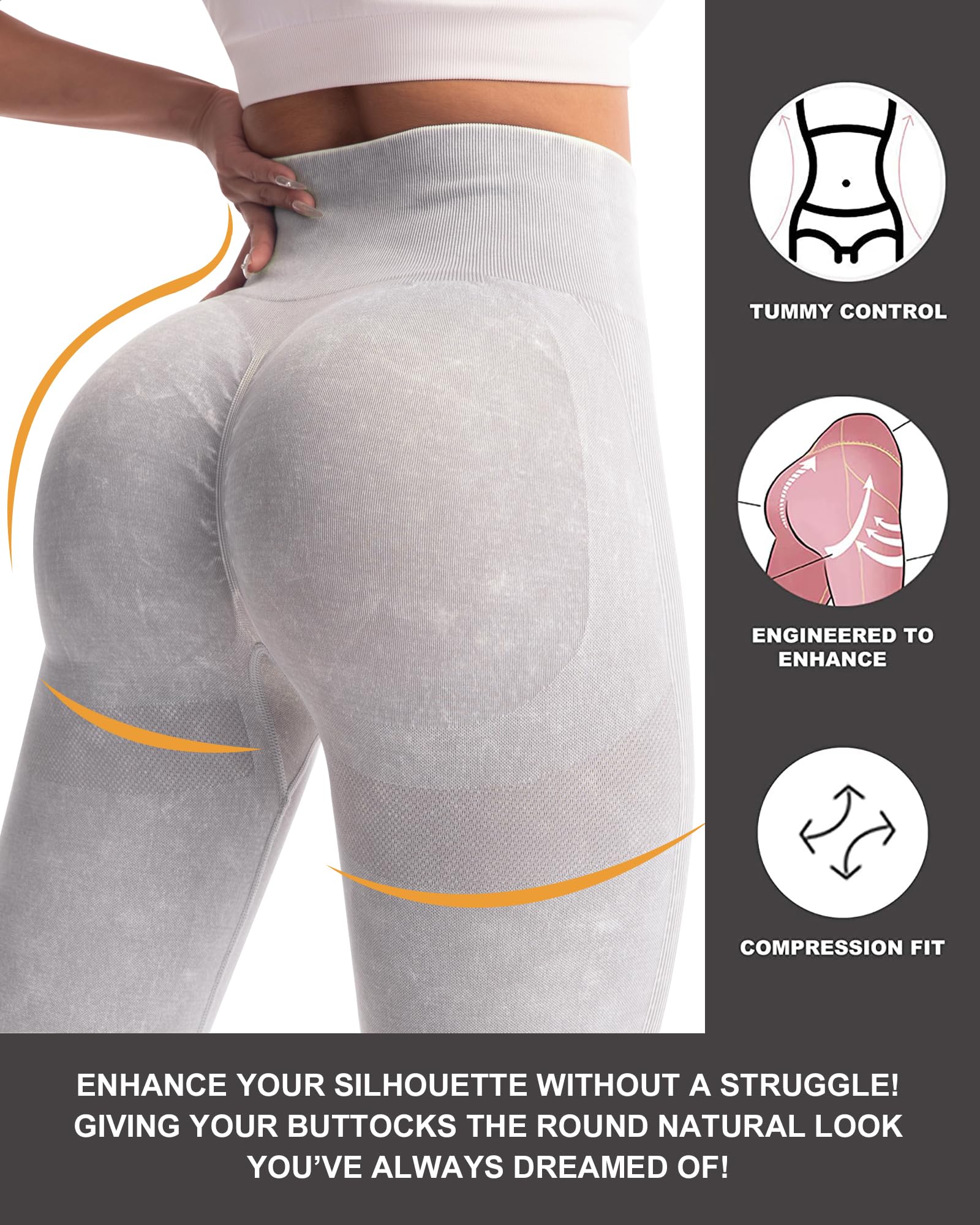 CHRLEISURE Workout Leggings Sets for Women, Gym Scrunch Butt Butt Lifting Seamless Leggings 3 Piece: Medium 3 Packs - Black/Washed Black/Washed Gray