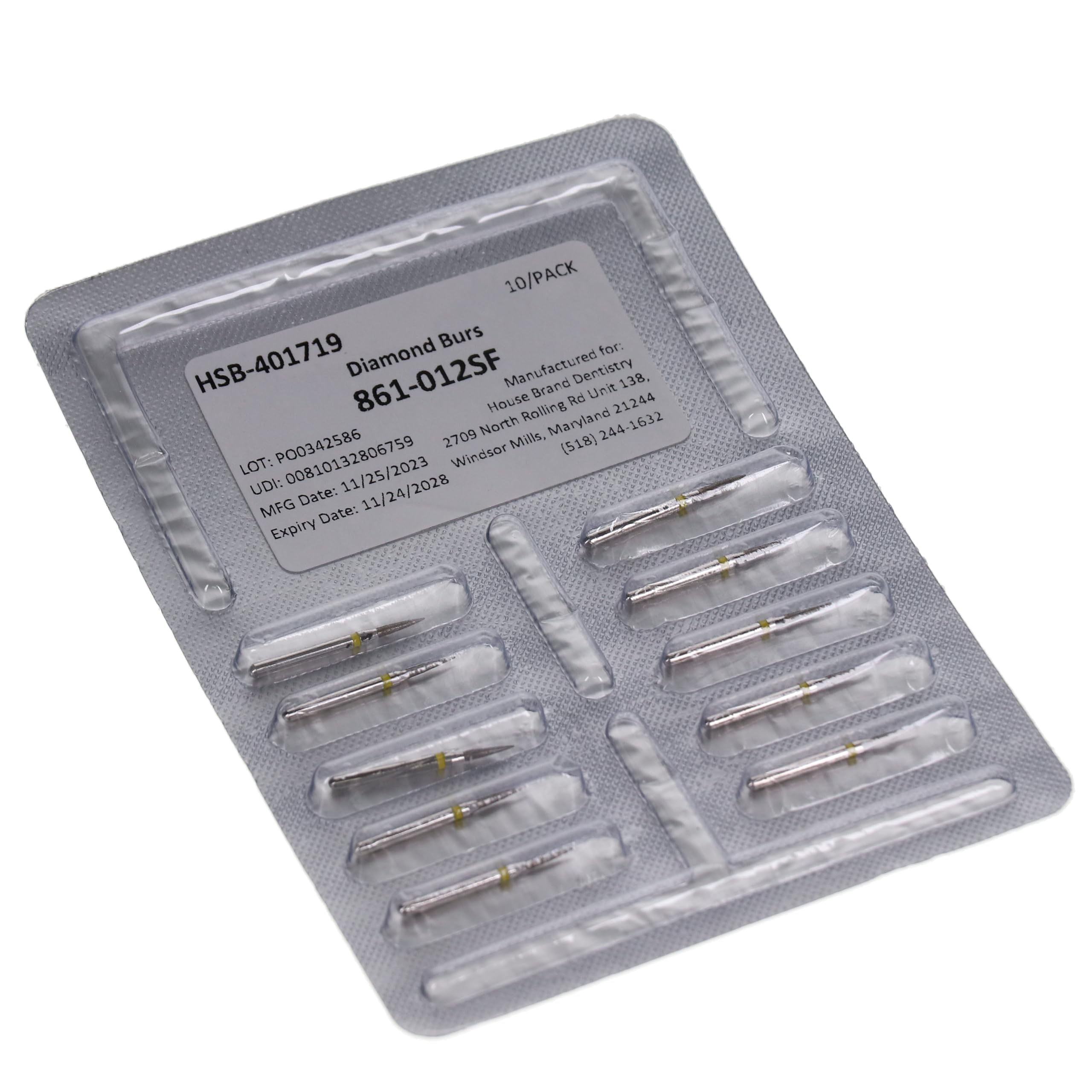 House Brand Dentistry 401719 HSB FG 861-012SF Flame Super Fine Grit Diamond Burs 10/Pk
