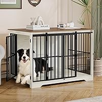 Vista 13 de Mueble XL grande para perros, muebles de interior para perreras de 44.1 pulgadas con puerta de granero, jaula alta de madera para perros, jaula Negro