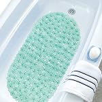 WELTRXE Pebbles Mat de bain,PVC Mats de bain ovales anti-dérapant anti-mildew résistant pour les enfants,27 x 14 Tapis de bain lavable à la machine de pouce avec ventouses, trous d'évacuation,BPA Gratuit, vert foncé