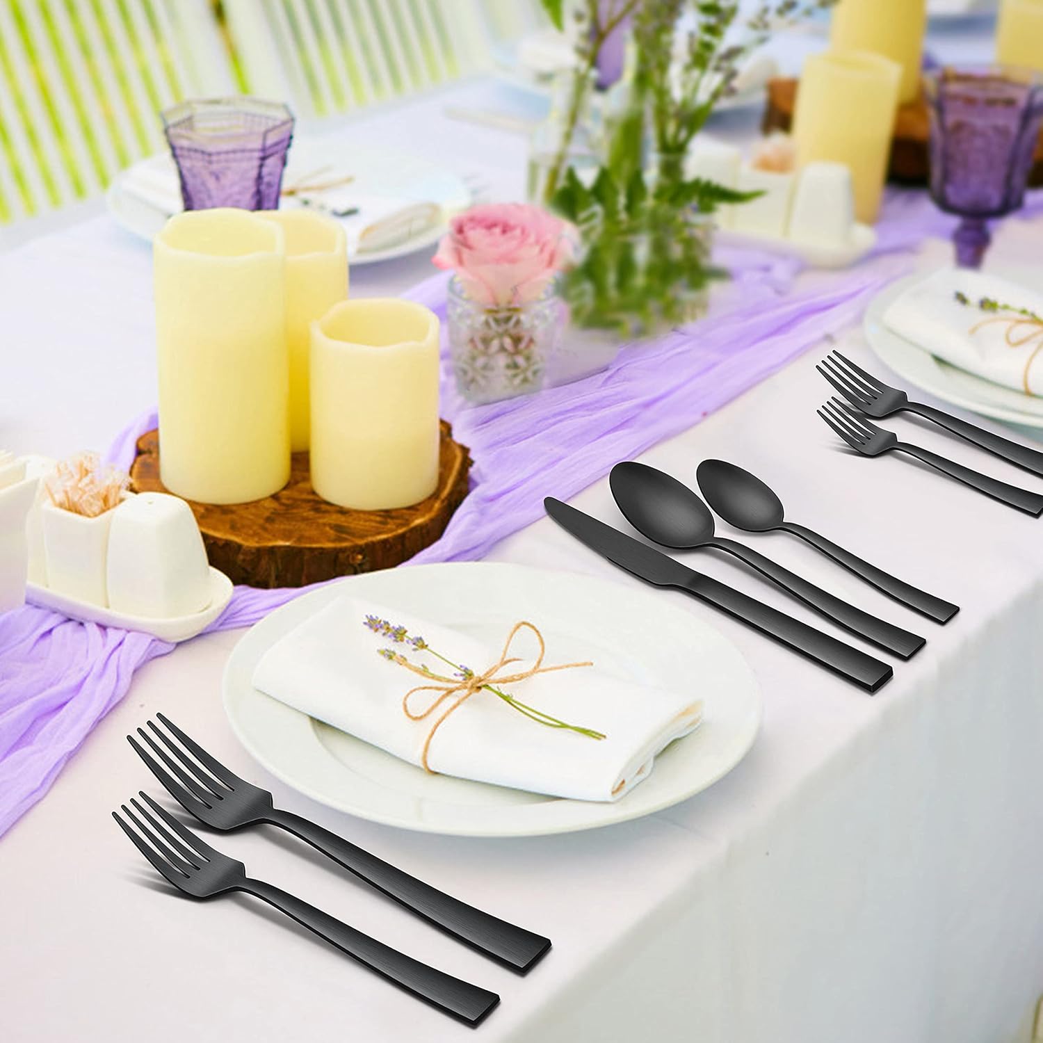 Herogo 40-Piece Matte Black Silverware Set for 8, Stainless Steel Square Flatware Cutlery Set, Tableware Eating Utensils Include Knife Spoon Fork, Satin Finish, Dishwasher Safe