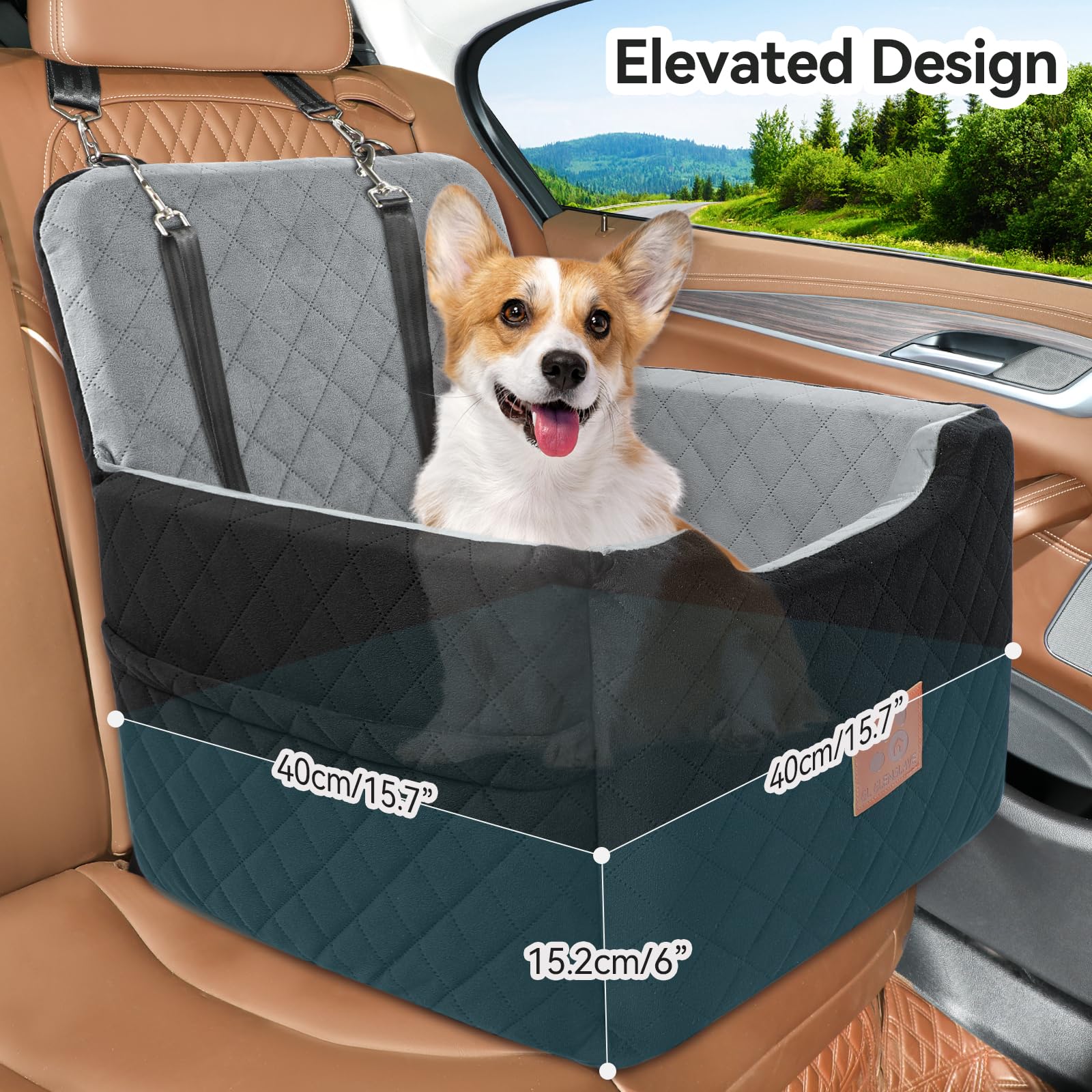 Dog Car Seat for Small/Medium Dogs Under 35lbs,Memory Foam Dog Booster Seats,Detachable and Washable Traval Pet Car Seat, Dogs Bed with 2 Safety Belts(Balck/Grey) - image 3
