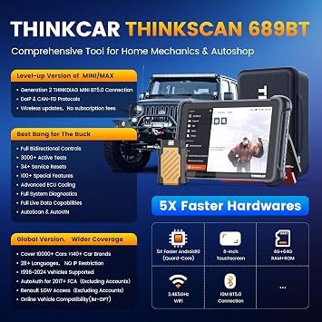 THINKCAR Car Diagnostic Tool, TK689BT Bidirectional Diagnostic Tool, All System Automotive Diagnostics, OBD2 Car Scanner with Action Test, 34+ Reset, FCA Autoauth, CANFD&DoIP, Wireless Update