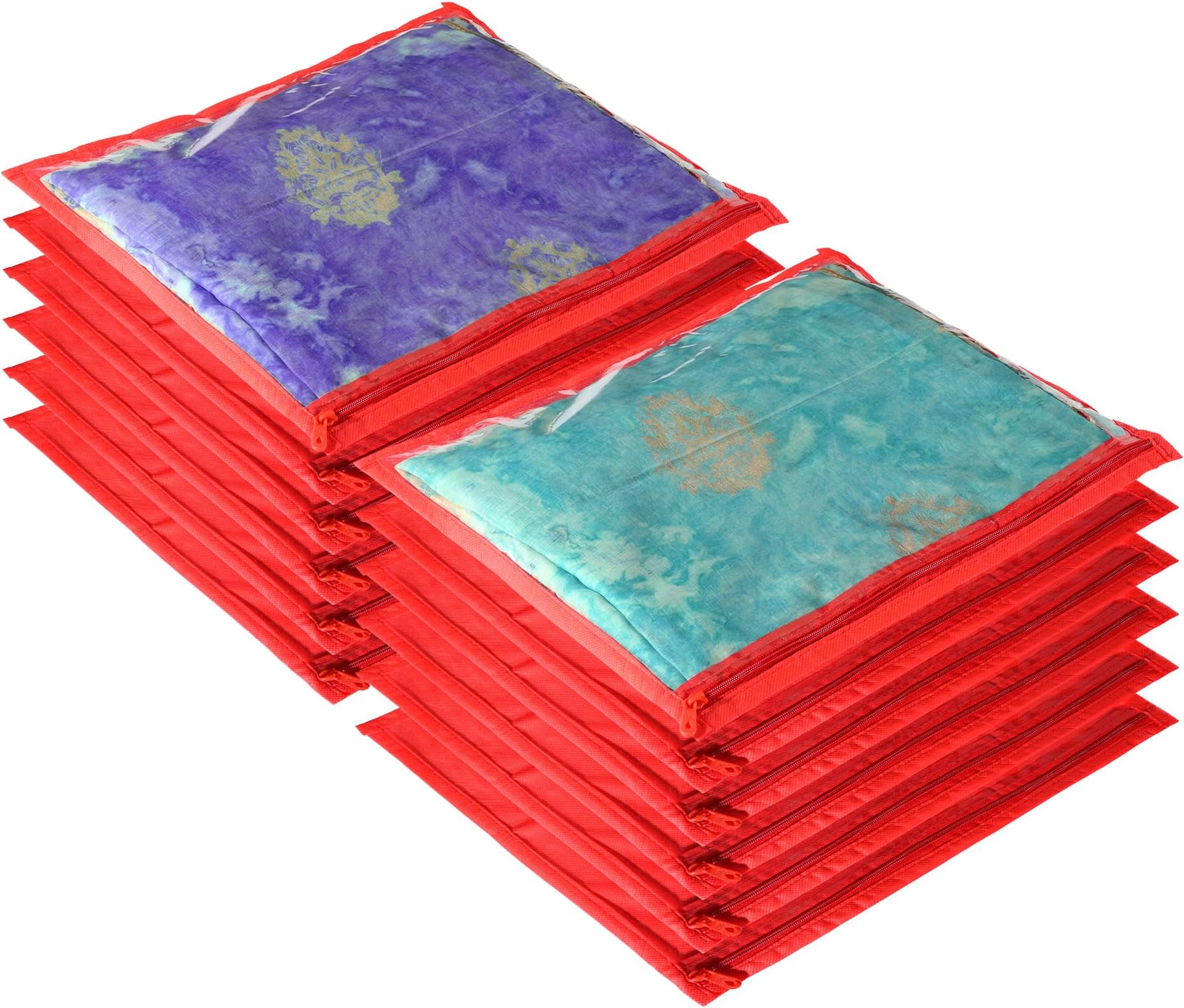 Non Wooven Single Saree Cover 12 Pcs Set Red