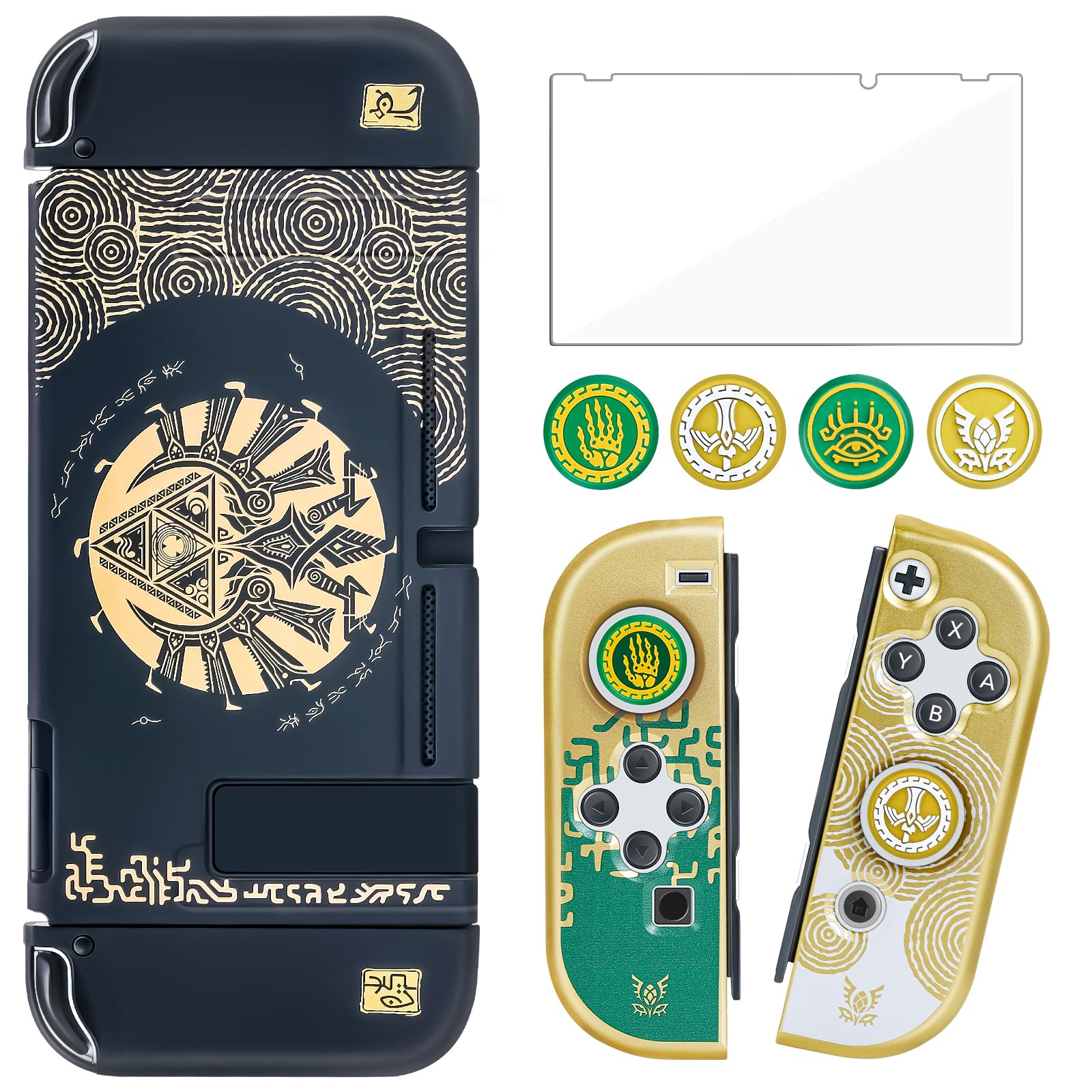 BRHE Protect Case for Nintendo Switch Dockable PC Protective Cover with Comfortable TPU Joy-Con Grip Case,4 Thumb Stick Caps and Tempered Glass Screen Protector(Zelda Tear of The Kingdom)