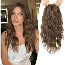 PANEWAY Synthetic Hair Topper for Women with Thinning Hair, Clip in Hair Topper, 6.5 x 6.5 Inch Base, Natural Scalp Look, Lightweight Volume Coverage, Golden Light Brown, 20 Inch