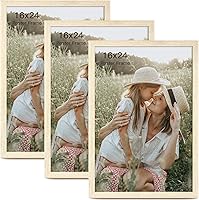 Momentworth 16x24 Natural Wood Grain Poster Frames, Set of 3 - Shatterproof Plexiglass, Easy Wall Mount for Gallery Walls