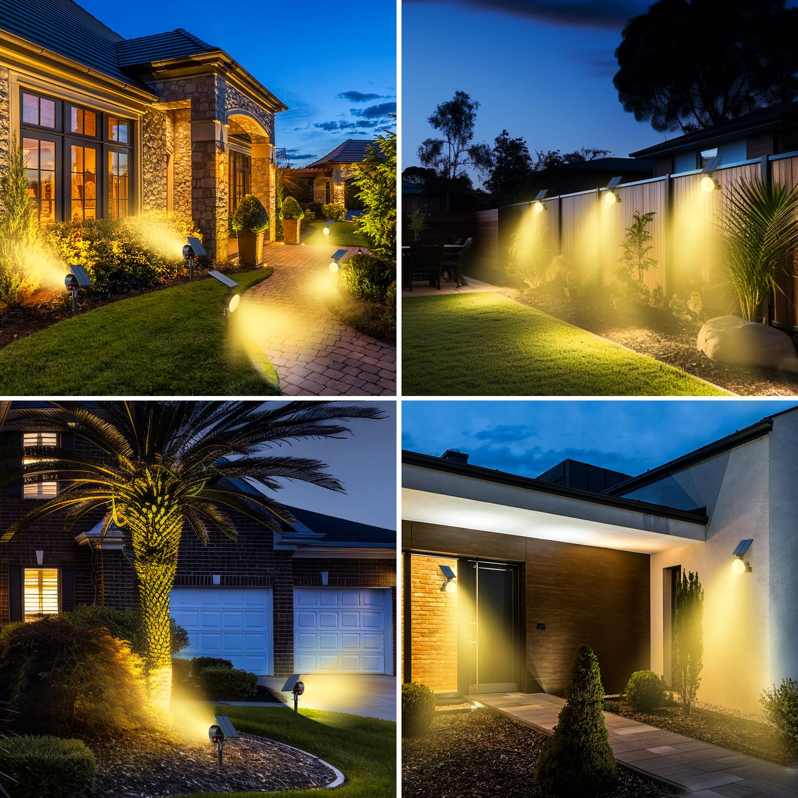 nipify 4 Piezas Luces Solares LED Exterior Jardin, [53 LED/3 Modos] Focos Led Exterior Solares Potente, Impermeable Luz Solar Jardin para Caminos, Patio, Terraza