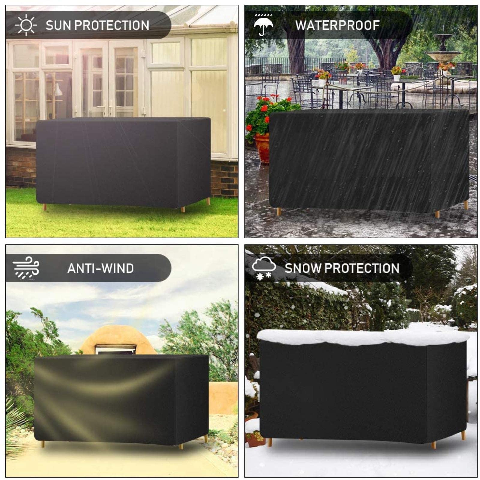 Gartenmöbel Abdeckung Wasserdicht 370x210x100cm Schwerlast Regenschutz und Staubfest Gartentisch Abdeckung Abdeckplane Rechteckige Schutzhülle Gartenmöbel Winterfest