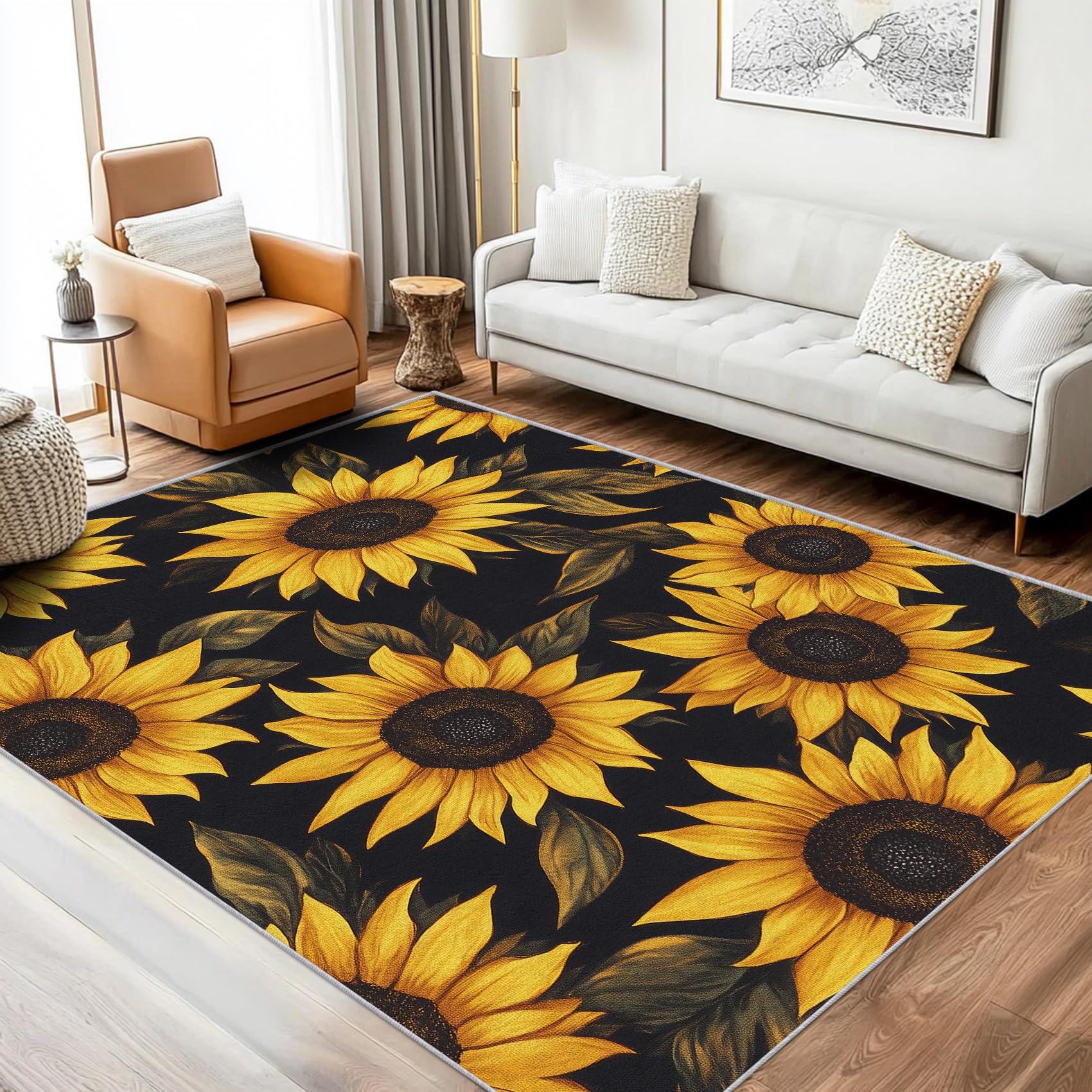 ZDABAOEC Outdoor Rugs for Garden Sunflower - Sunflower Rugs for Living Room, Bedroom, Floral Carpet, Washable Non Slip Large Rug, Soft Low Pile Patterned Area Rug & Home Decor & Gifts, 140 x 200cm