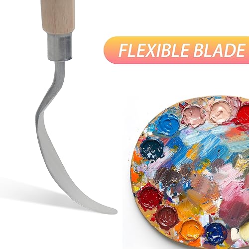 Miniatura 4 de AebDerp Herramientas de arte de cuchillo de paleta de 5 piezas con mango de cuchillo de madera Material para pintar lienzo y cuchillo de paleta para