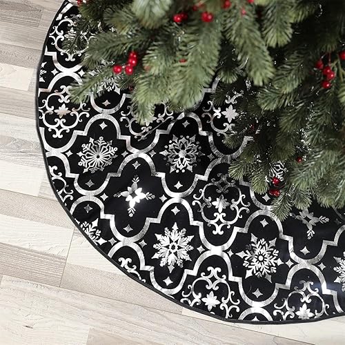 Miniatura 58 de Pie de árbol de Navidad FLASH WORLD, con estampado de nieve (color blanco, 36 pulgadas)