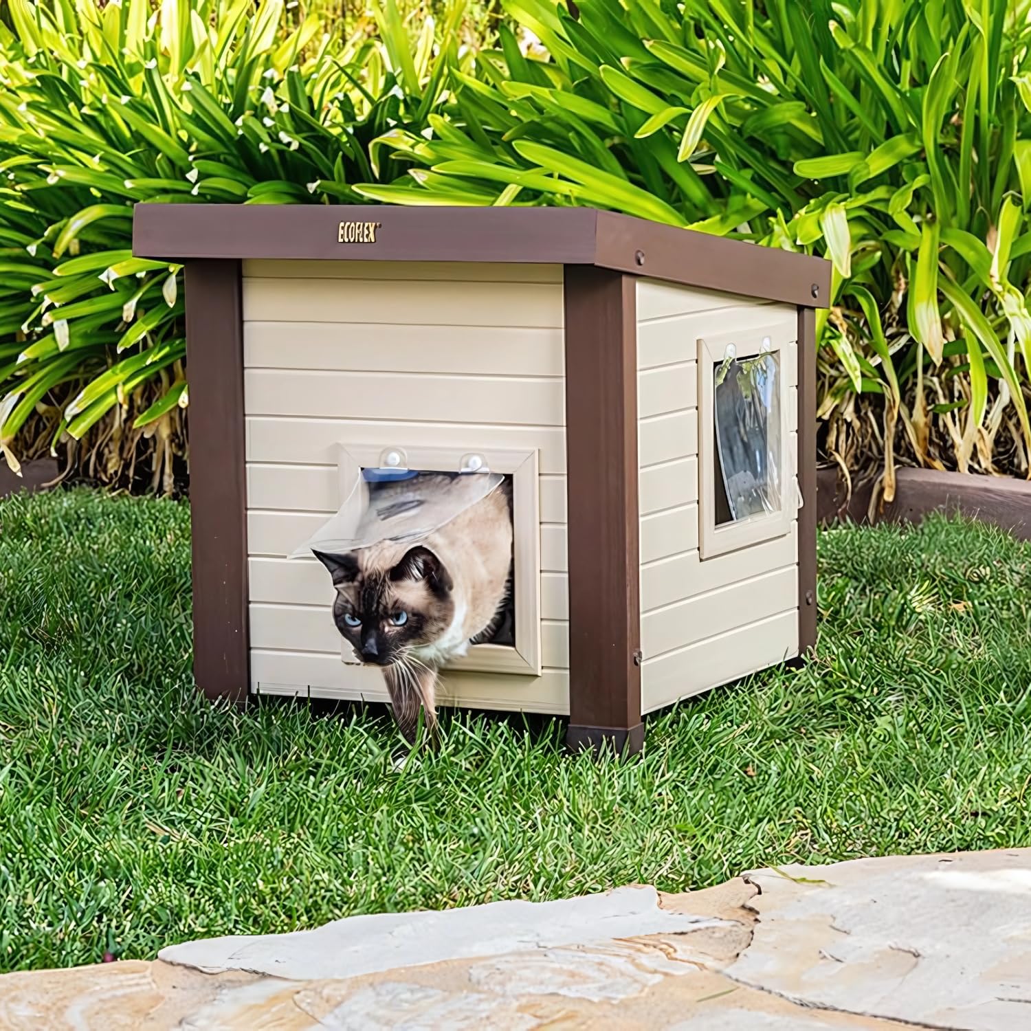 Casa para Gatos Noa - Caseta de Interior/Exterior - Fabricado en ECOFLEX - Refugio para felinos con gatera