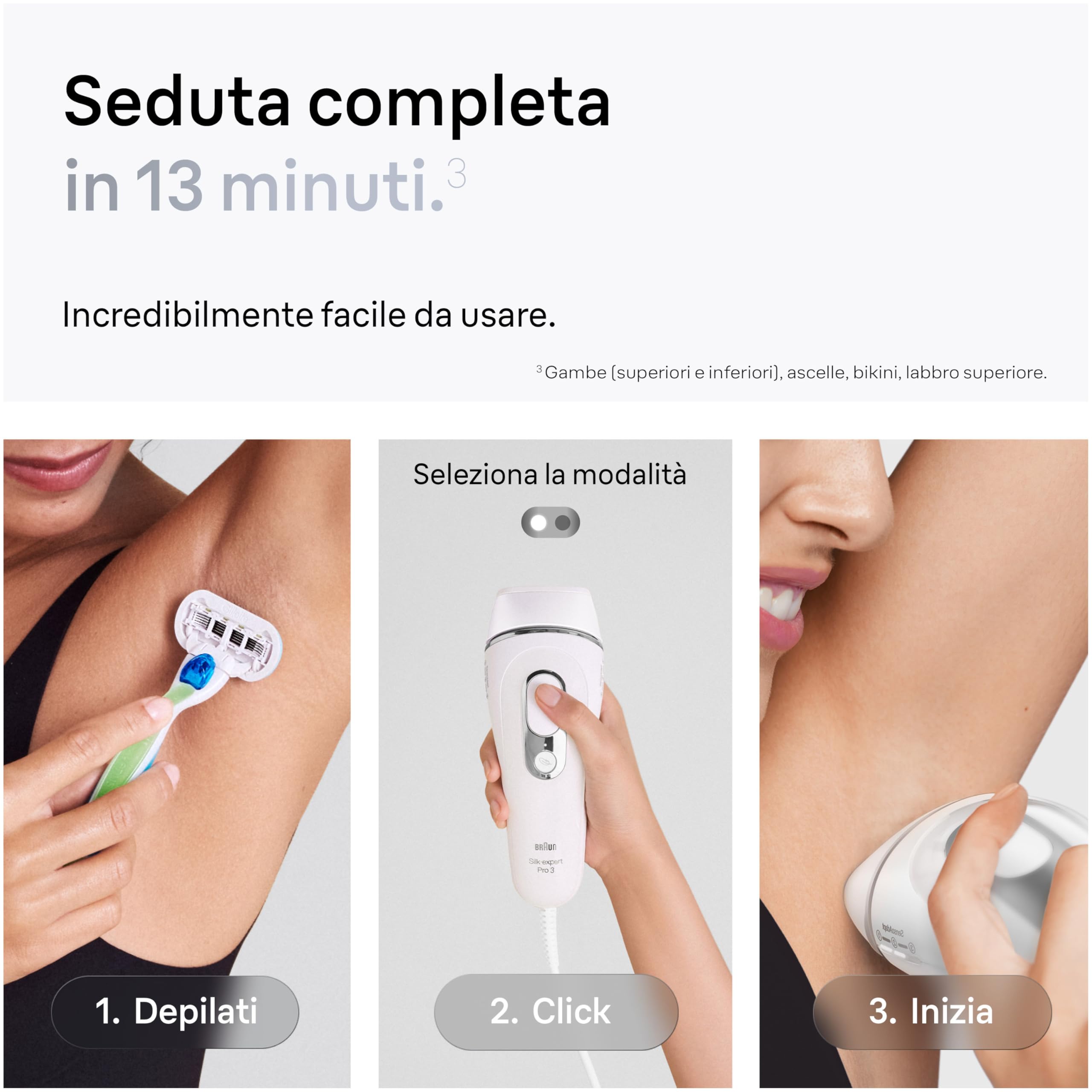 Braun Silk·expert Pro 3 Epilatore Luce Pulsata, Depilatore Corpo Donna, Alternativa All’Epilazione Laser Peli Donna, Epilazione a Casa, Con Custodia, Rasoio Venus, 3 Testine, Idea Regalo, PL3222