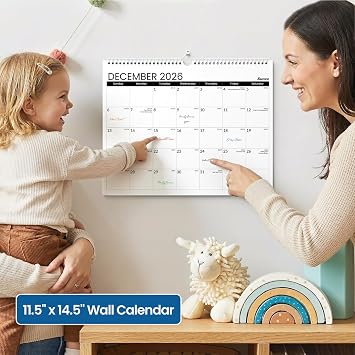 SUNEE Wall Calendar 2027, 18 Months Oct. 2026 - Mar. 2028, 14.5 x 11.5 Big Grid Monthly Hanging Calendar with Countdown Box & Spacious Writing Blocks, Bonus 3 Stickers, Premium Thick Paper for Home & Office Planning, Black