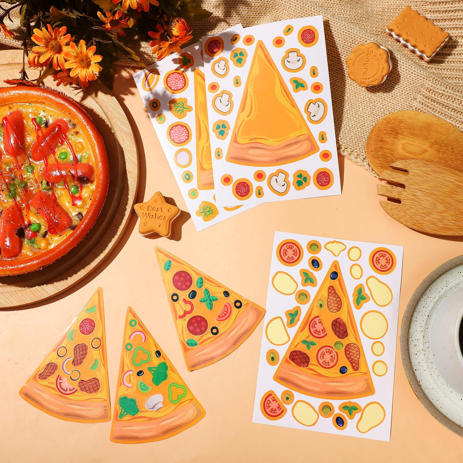Resurhang Pizza-Aufkleber für Kinder, Pizza-Aufkleber, niedliche Partygeschenke, Dekorationen, gemischte und passende Aufkleber, DIY-Aufkleber für Kindergeburtstag, Themen-Projekt, Geschenk, 100 Blatt
