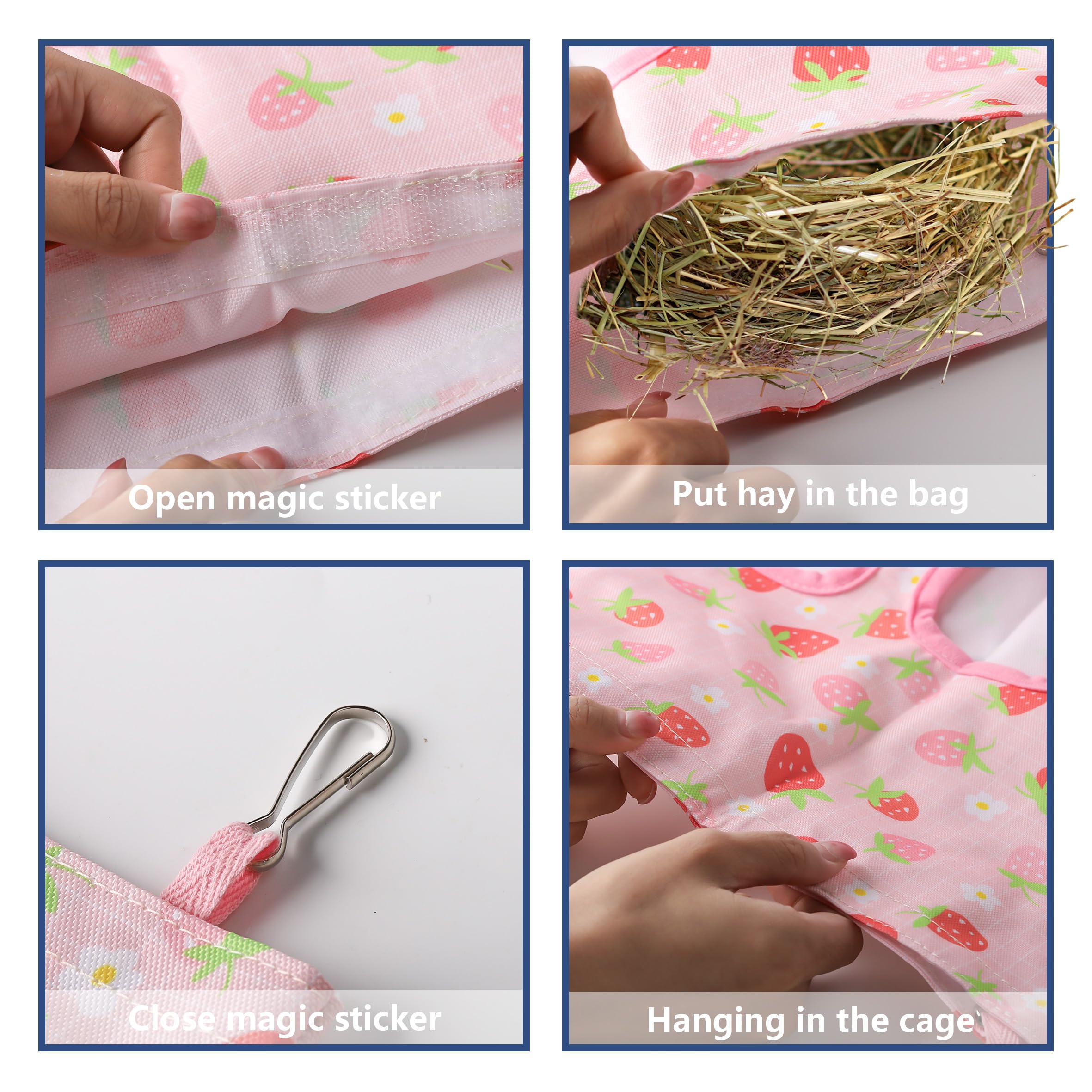Lesnala 2pcs Bunny hay feeder Rabbit hay feeder bag Hanging guinea pig hay bag Large capacity cotton canvas fabric hay bag for Rabbits Bunny Chinchillas Hamsters and Other Small Pets(3 Holes,2 styles) - image 5