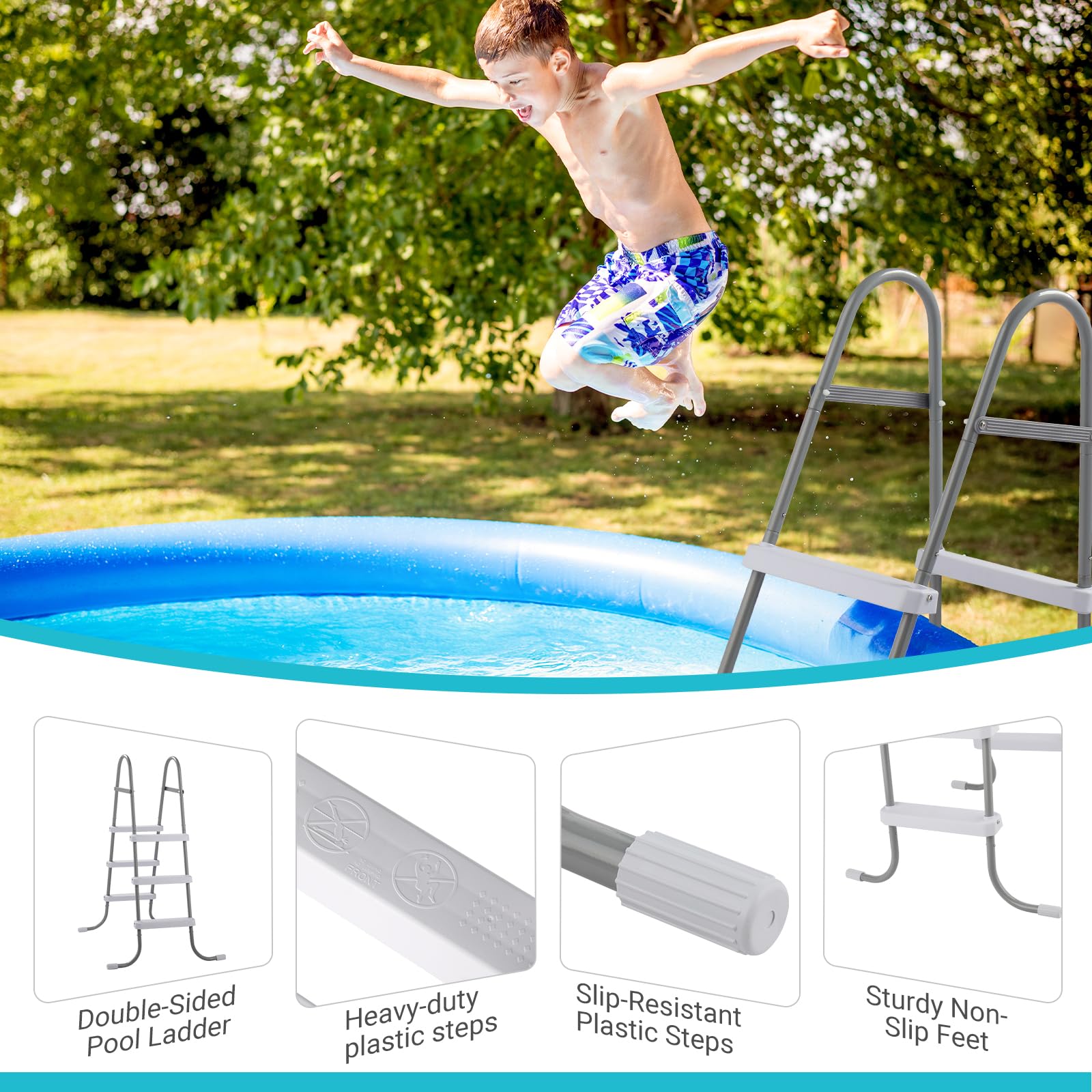 Bonnlo Scaletta per Piscina Fuori Terra in Metallo con Rivestimento Protettivo e Plastica, Scaletta Antiscivolo e Sicura per Bambini (79 x 88 x 134cm, 3)