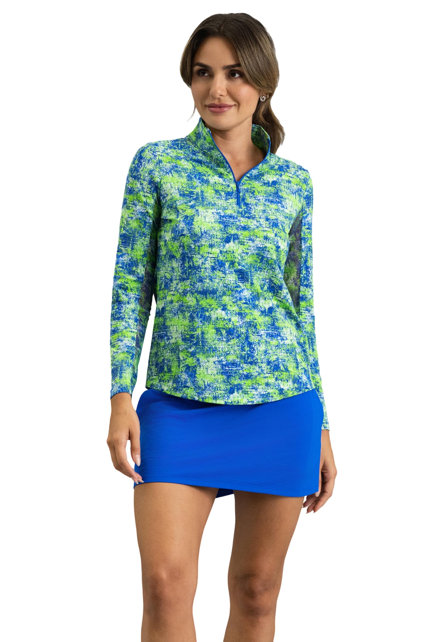 IBKUL UPF 50+ Sun Protection, Icefil Cooling, Moisture-Wicking Kate Long Sleeve Mock Neck Top