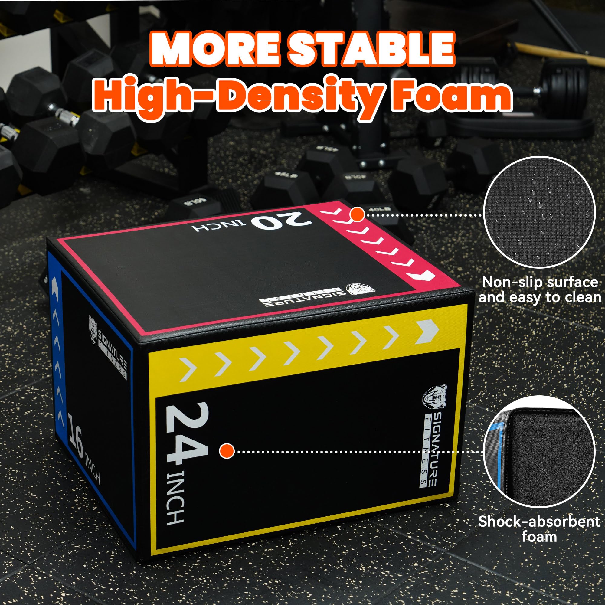 Snapklik.com : Plyo Box, 3-in-1 Foam Plyometric Jump Box, 16”x20”x24 ...