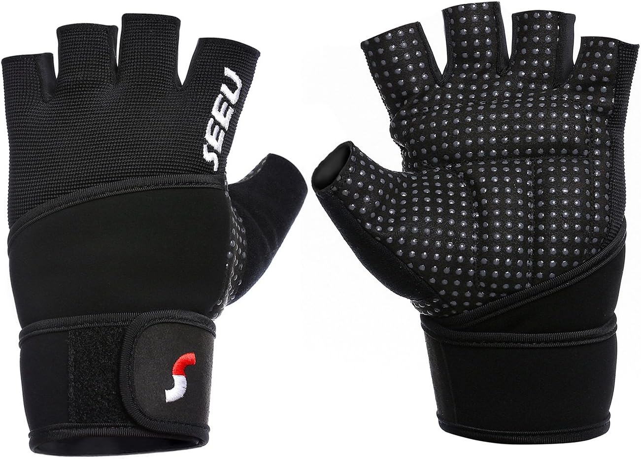 SEEU Women's Men's Weight Lifting Gloves with 17.5" Wrist Wrap for WOD, Gym Workout, Cross Training, Fitness (1 Pair)