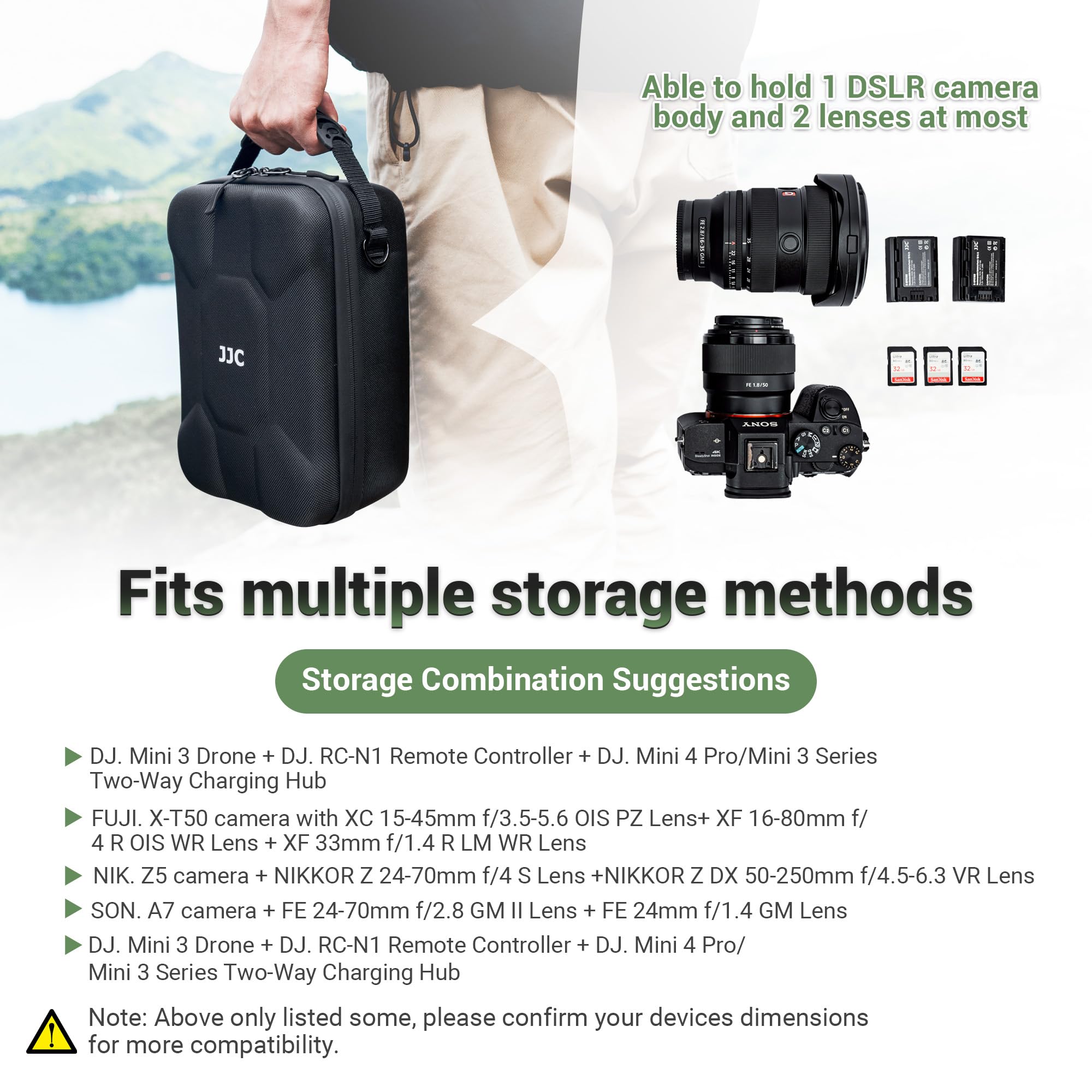 Étui rigide antichoc noir pour Nikon Z50, Z30, Z8, Z7 II, Z6 II, Canon EOS R50, R100, R10, R8, R7, R6 Mark II, R5, Sony A7 IV, A7 III, A7R V avec objectif