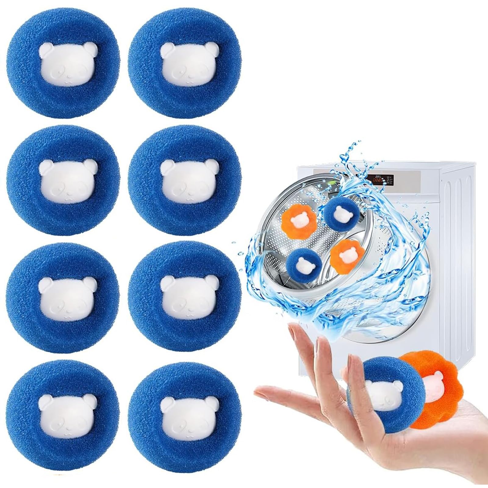 Pet Hair Remover for Washing Machine, 8PCS Reusable Laundry Lint Catcher, Washing Machine Hair Catcher, Effectively Removes Cat, Dog and Other Pet Hair From Clothes (Blue)
