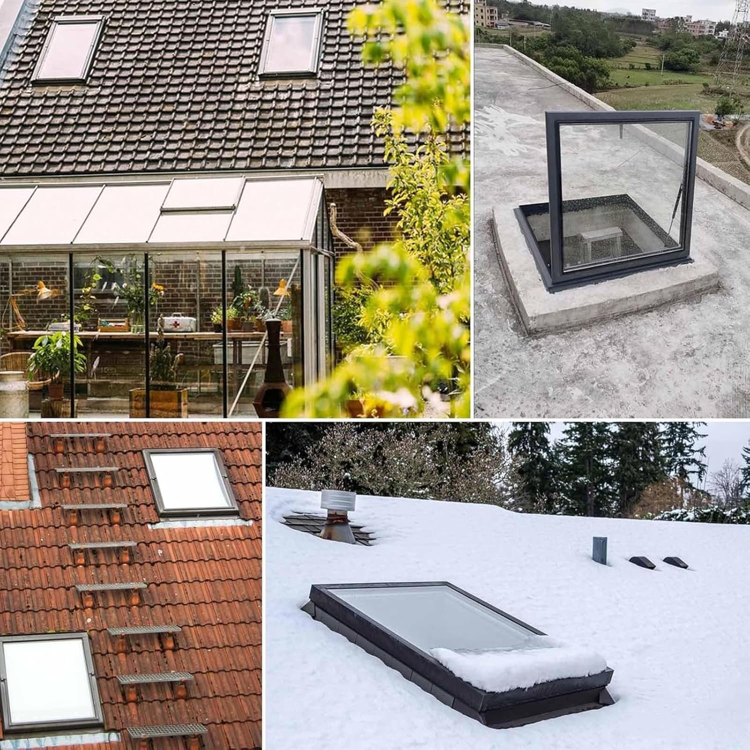 JKGHK Skylight Roof Window, Manual Venting Deck Mount Skylight, Roof Access Hatch, Sloped Flat Roofs Lighting Well Window, Lighting Well Egress Windows for Attic/Sun Room(58*58cm/22.8*22.8in)