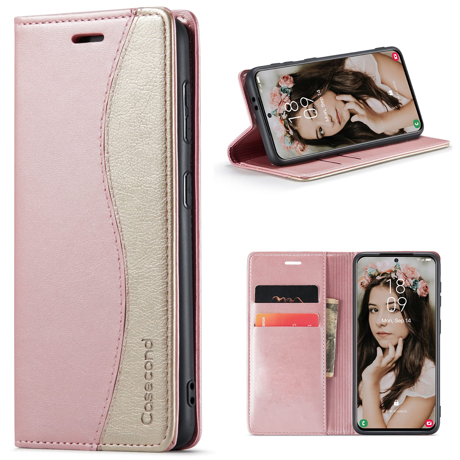 Casecond Funda para Samsung Galaxy A53 5G Cuero Premium Flip Folio Carcasa Case con Tarjetero Fundas Tapa Libro Magnético con Bloqueo RFID Proteccion para Mujeres Hombres - Azul Verde