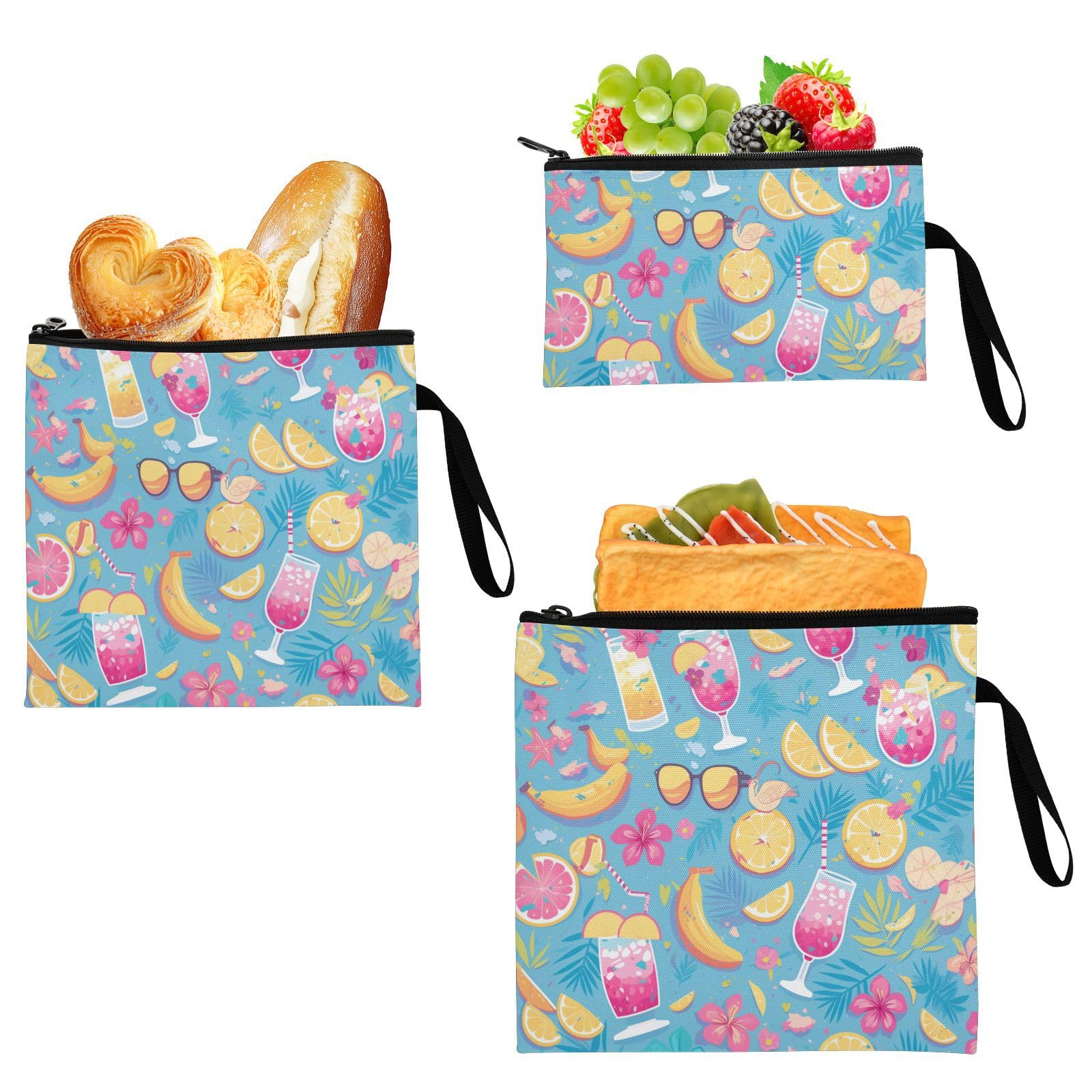 Yoogain Cartoon Comic Bright Color Summer 3 Piecing Reusable kids snack bags Multi-Use Food Storage for Women Girls Trip