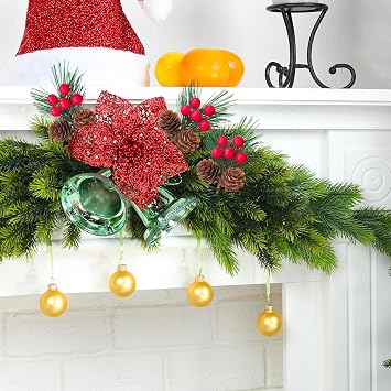 10 Pcs 4.7-Inch Artificial Pinecone and Berry Picks, Christmas Tree Picks, Pine Tree Needles Branches, Realistic Faux Pine Sprigs with Red Berries for DIY Wreaths, Garlands, and Home Xmas Decorations