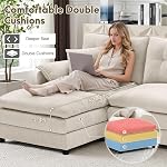 Korser L Shaped Modern Sofa, Convertible Modular Sectional Cloud Couch with Movable Ottoman, Chenille Sofa with Deep Seat & Pillow, 3-Seat Couches for Living Room, Beige