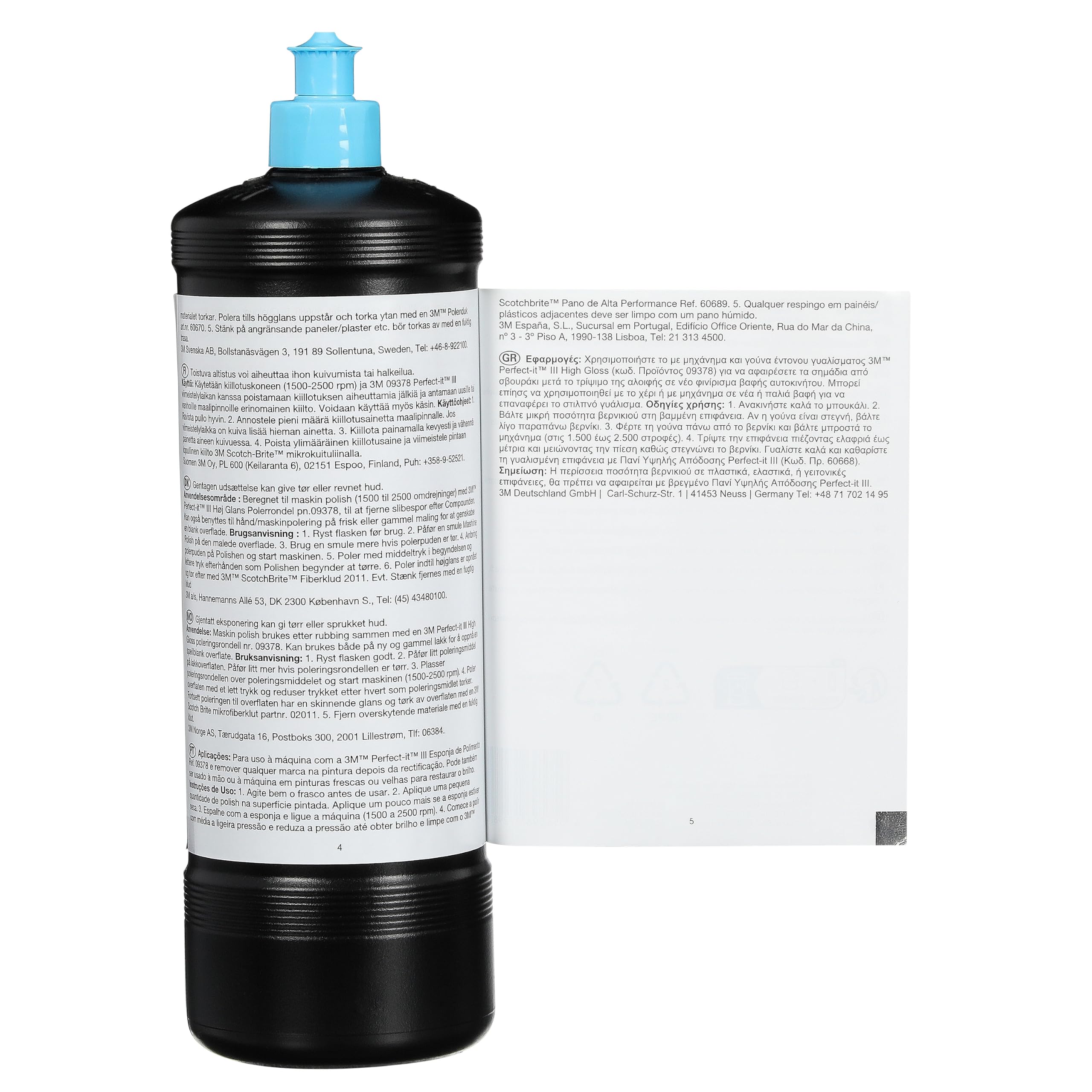 3M Perfect-it Hochglanz-Maschinenpolitur, 09376, Lackpolitur, Silikonfrei, Wachsfrei, Zum Entfernen von Wirbelspuren und anderen kleineren Oberflächendefekten im Lack, Hochglanz-Finish, 1 Ltr.