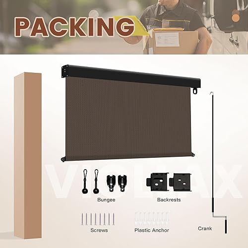 Miniatura 6 de VICLLAX Persiana enrollable de tela solar prémium para exteriores, con manivela protectora de aluminio (7 pies de ancho x 8 pies de largo), color