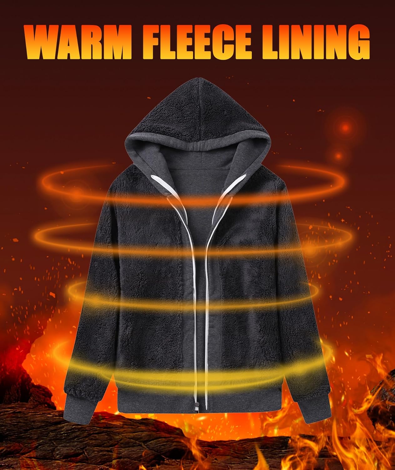 GEEK LIGHTING Womens Zip Up Hoodie Fleece Lined Jacket Sherpa Lined Sweatshirt Warm Winter Fashion Coat for Women - Image 3
