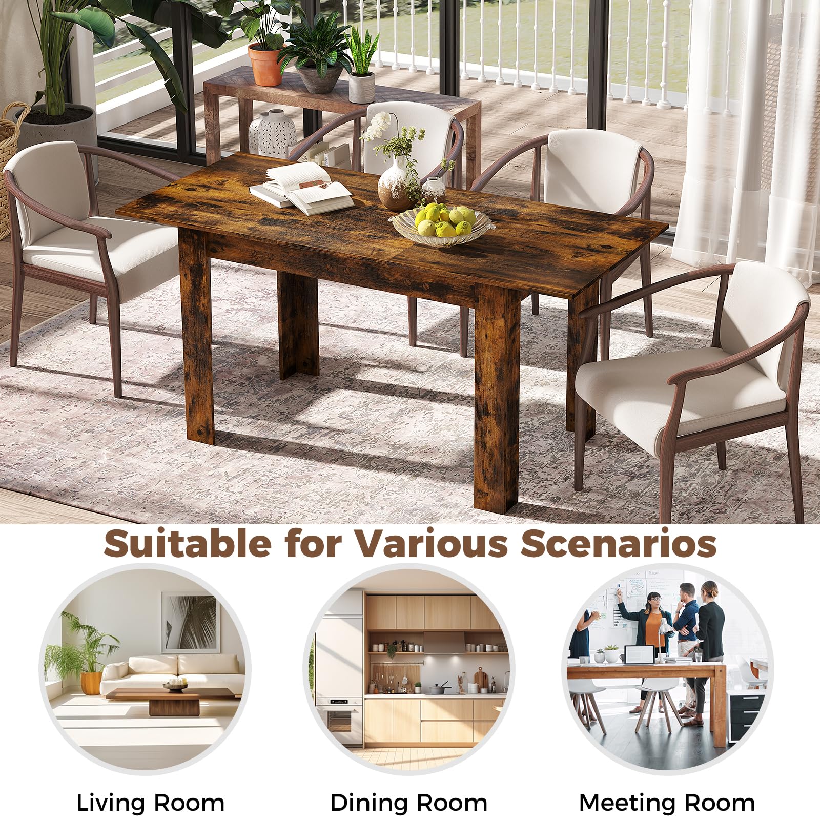 LIFEZEAL Mesa de Comedor Extensible 158 X 70 cm, Mesa de Jantar Rectangular, Capacidad Maxima 110kg Mesa Cocina para 4-6 Personas, Mesa Estilo Moderno con Tablero para el Salón (Marrón)