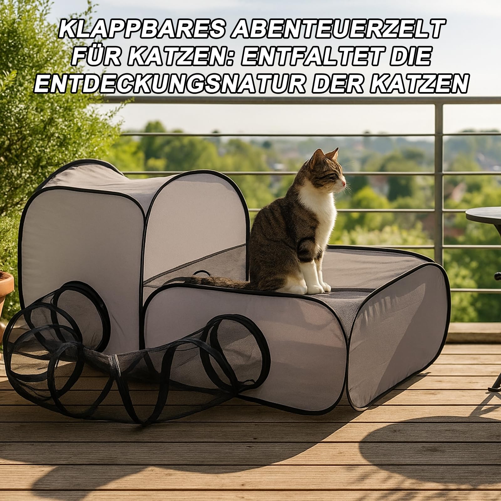 Katzengehege Mit Tunnel - Outdoor Cat Enclosure Mit Tunnel, Klappbares Katzengehege Outdoor, katzengehege Balkon, Katzenauslauf, Katzenklappen, Indoor Kleintiere, Interaktivem Spielzeug