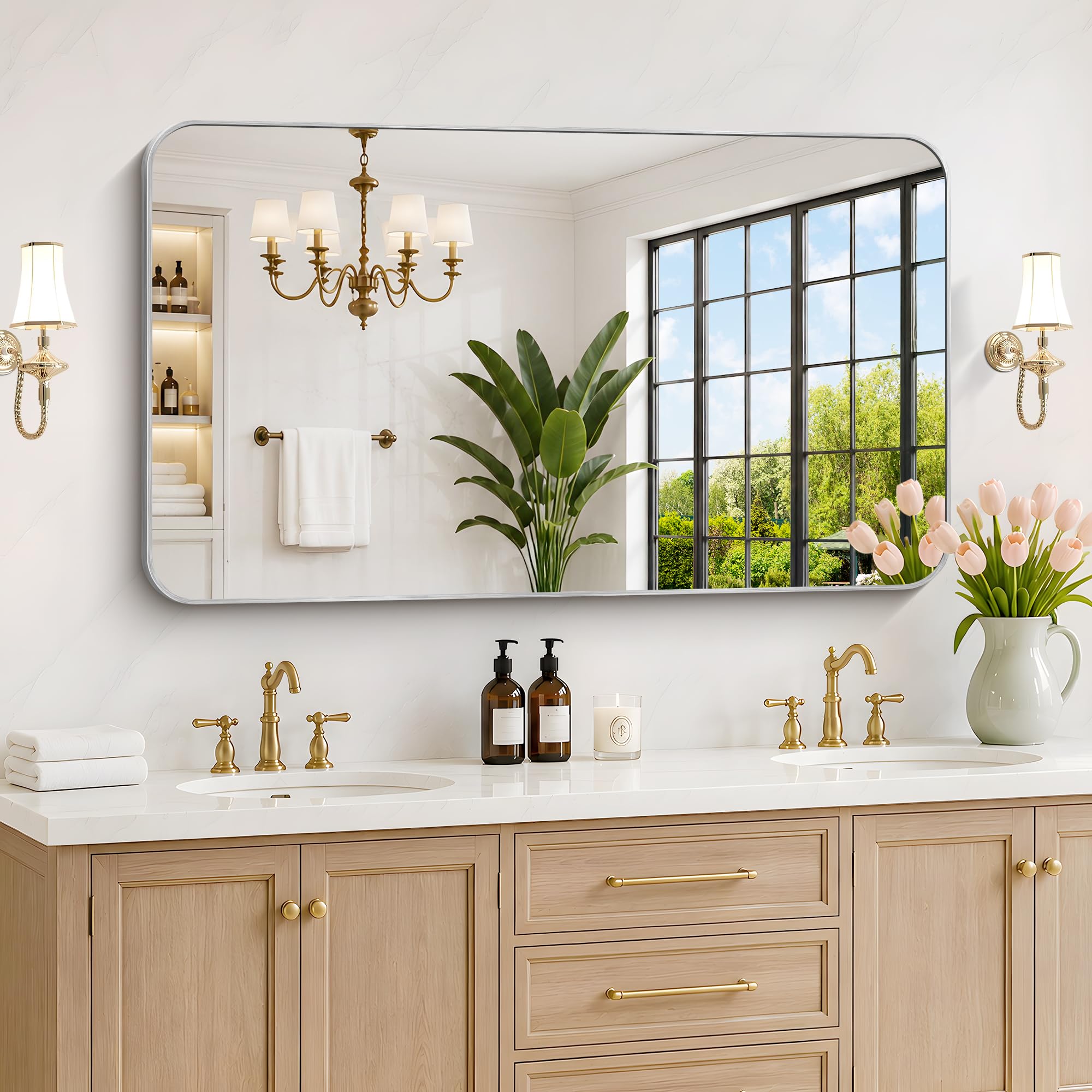 DESBING 50"x30" Bathroom Mirror for Over Sink, Silver Framed Wall Mirror