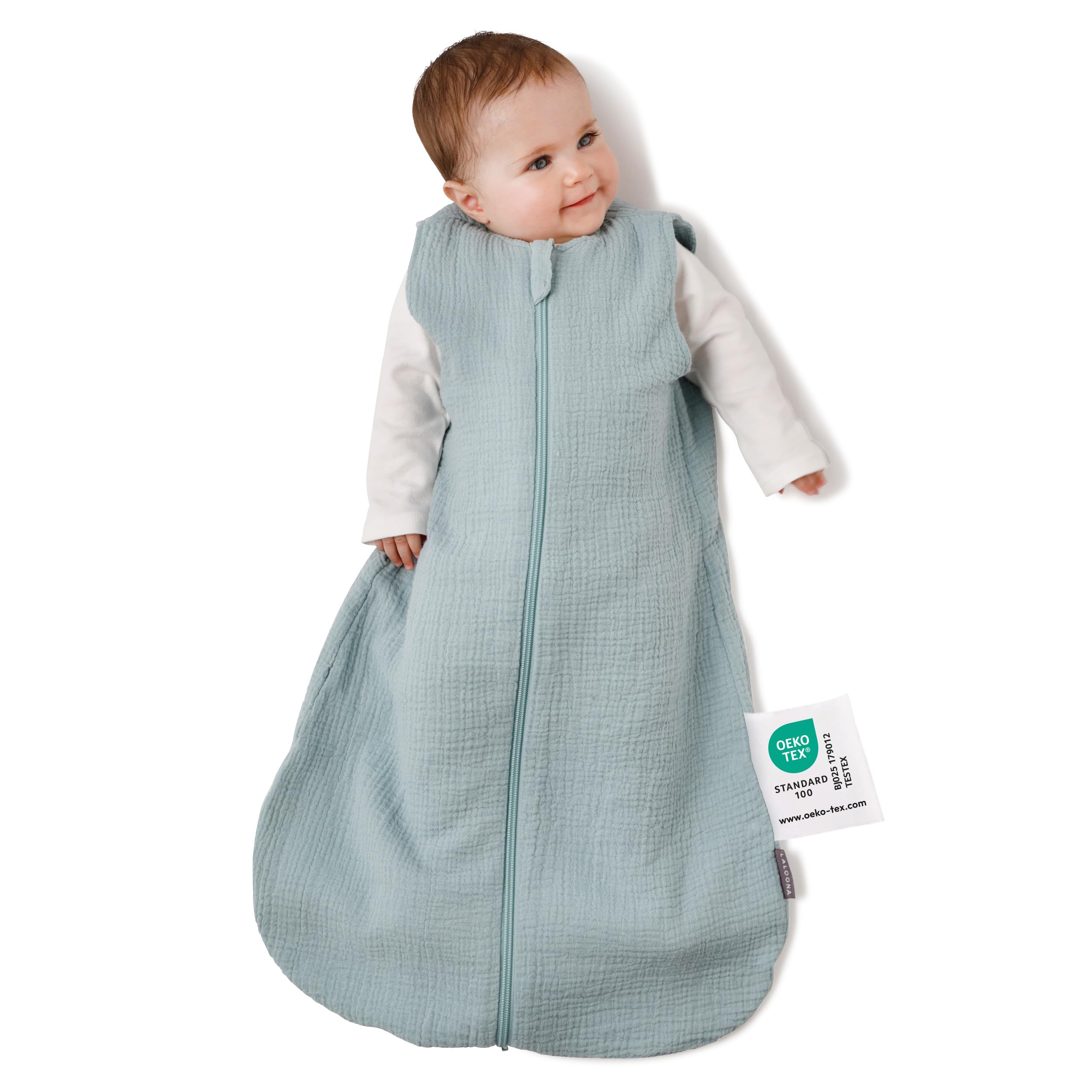 LaLoona Sommerschlafsack Mull, ärmellos - Leichter Baby Schlafsack ohne Ärmel für Sommer und Frühling, 0.5 TOG, 100% Baumwolle, ÖkoTex Standard 100