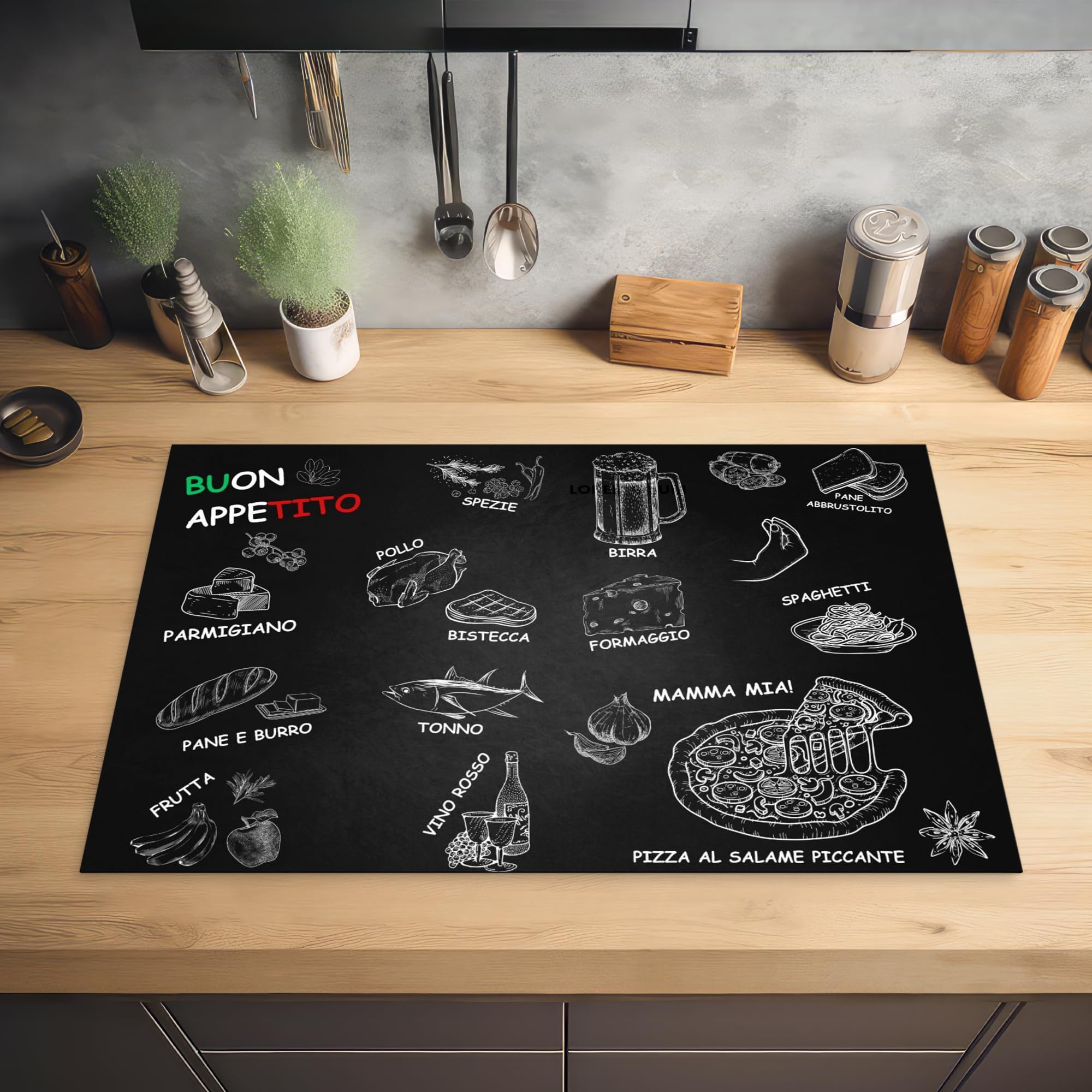 Tapis De Protection Pour Plaque De Cuisson KitchenYeah 81x52cm - Motif Herbes/Épices - Anti-rayures